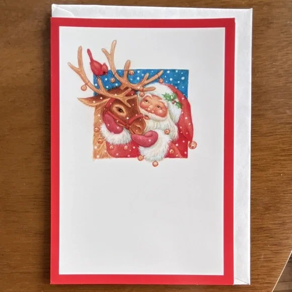 Hallmark Vintage Christmas Greeting Cards Lot Santa Reindeer Wreath Animals - Picture 2 of 16